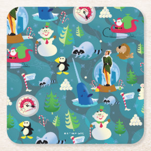 Buddy the Elf and Characters Aquamarin Pattern Rechteckiger Pappuntersetzer
