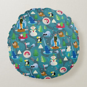 Buddy the Elf and Characters Aquamarin Pattern Rundes Kissen