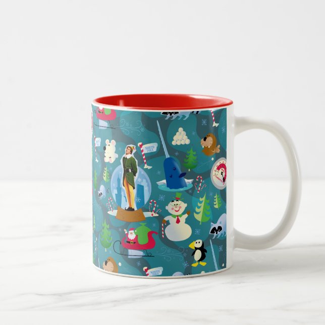 Buddy the Elf and Characters Teal Pattern Zweifarbige Tasse (Rechts)
