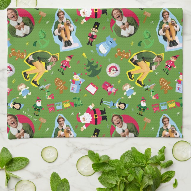 Buddy the Elf and Christmas Icons Pattern Geschirrtuch (Gefaltet)