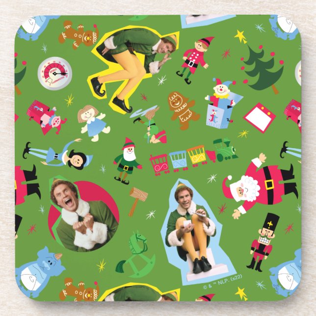 Buddy the Elf and Christmas Icons Pattern Getränkeuntersetzer (Vorderseite)