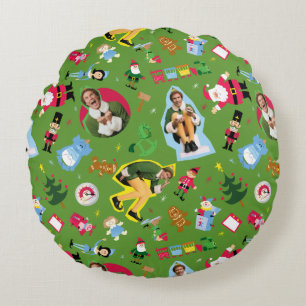 Buddy the Elf and Christmas Icons Pattern Rundes Kissen