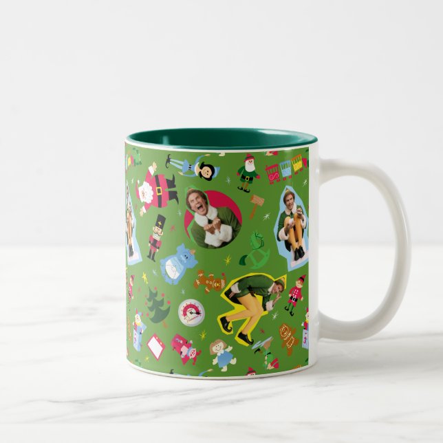 Buddy the Elf and Christmas Icons Pattern Zweifarbige Tasse (Rechts)