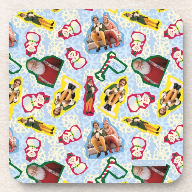 Buddy the Elf and Santa North Pole Pattern Getränkeuntersetzer (Vorderseite)