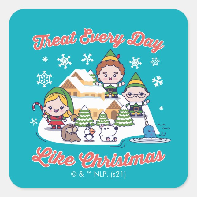 Buddy the Elf Chibi Graphic Quadratischer Aufkleber (Vorderseite)
