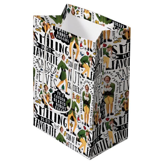 Buddy The Elf Quote Pattern Mittlere Geschenktüte (Vorderseite Schrägansicht)