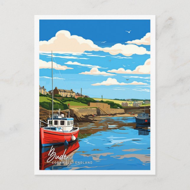 Bude Cornwall England Artwork Travel Illustration Postkarte (Vorderseite)