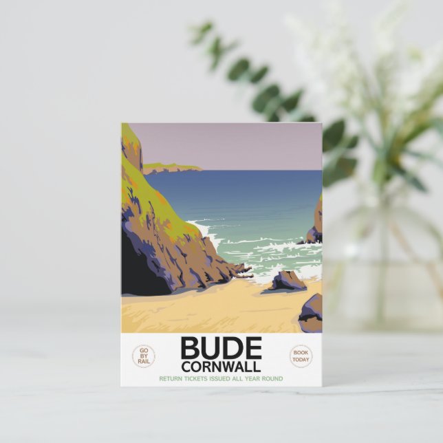 Bude Cornwall Seaside Reiseplakat Postkarte (Stehend Vorderseite)