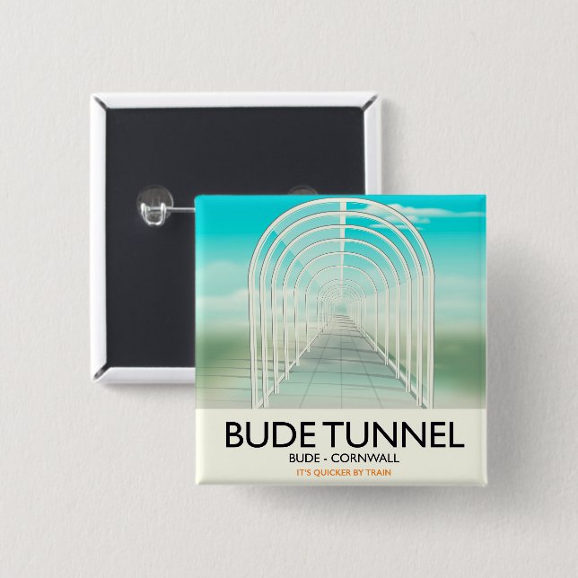 Bude Tunnel, Cornwall Parody Travel Poster Button (Vorne & Hinten)