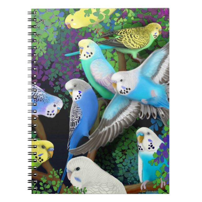 Budgerigar-Papageien im Farn-Notizbuch Notizblock (Vorderseite)