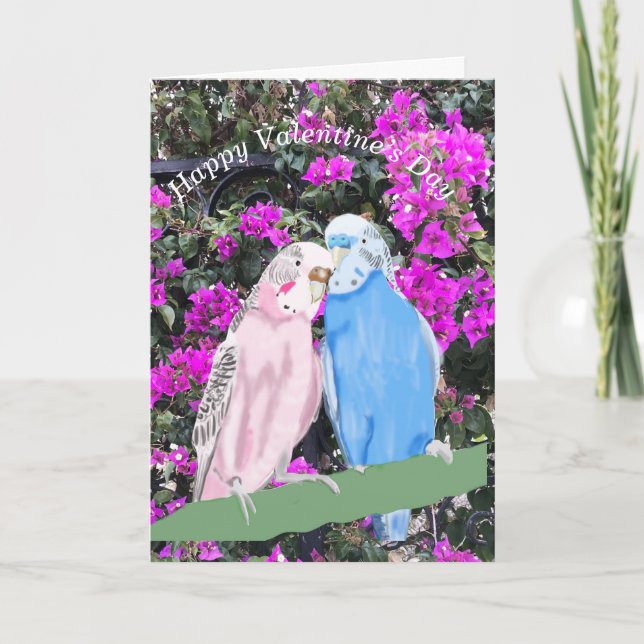 Budgerigar und Bourganvillia Feiertagskarte (Vorderseite)