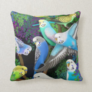 Budgerigars im Farn-Kissen Kissen