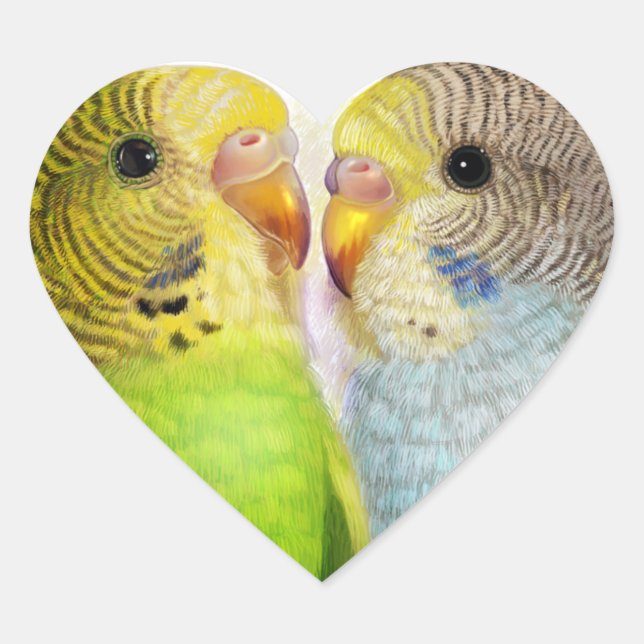 Budgerigars realistisches Gemälde Herz-Aufkleber (Vorderseite)