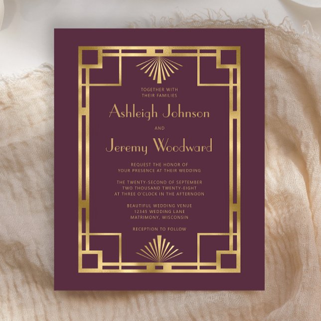 Budget 1920er Vintager Deko Burgundy GoldWedding (Von Creator hochgeladen)