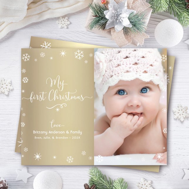 Budget 1 Holiday Baby Foto Snowflakes Gold Card (Von Creator hochgeladen)