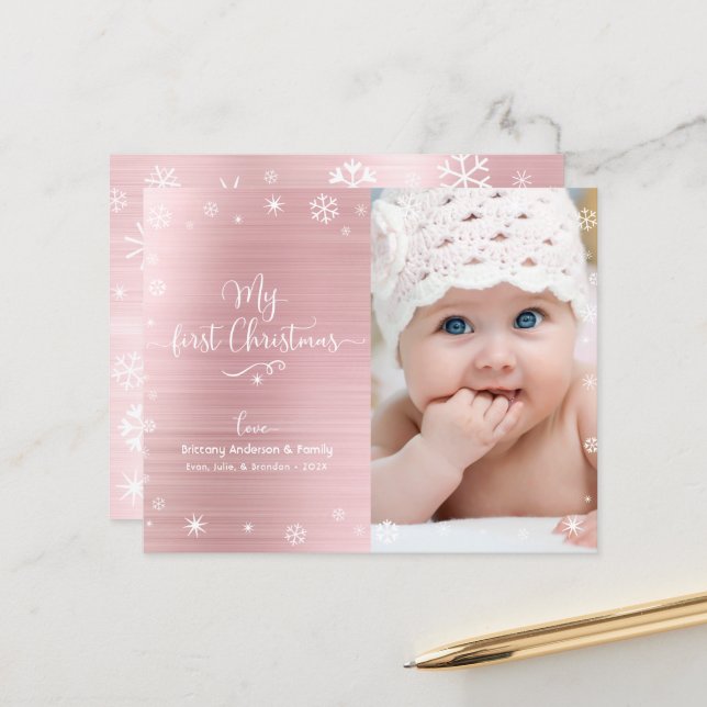 Budget 1er Vacances Bébé photo Snowflakes Carte ro (Devant/Arrière en situation)