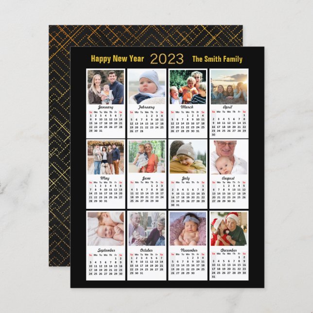Budget 2023 Calendar Foto Moderne Gold Script Card (Vorne/Hinten)