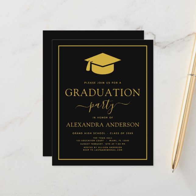 Budget 2023 Graduation Party Black Gold (Vorderseite/Rückseite Beispiel)