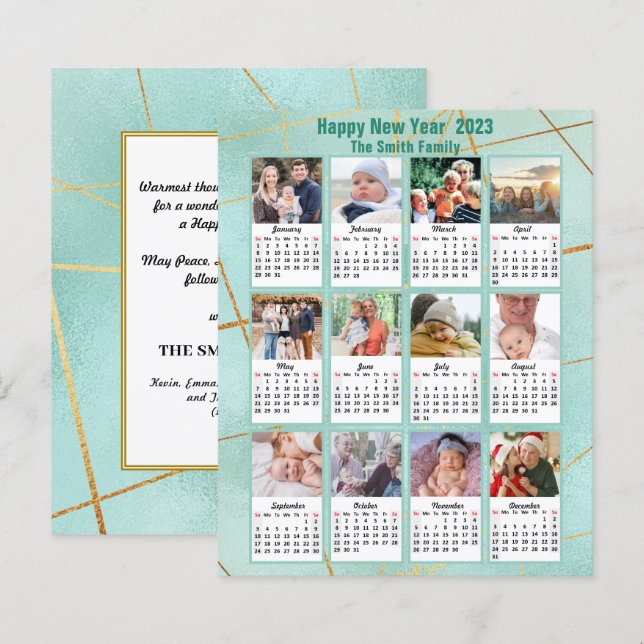 Budget 2023 Mint Green Family Foto Kalenderkarte (Vorne/Hinten)