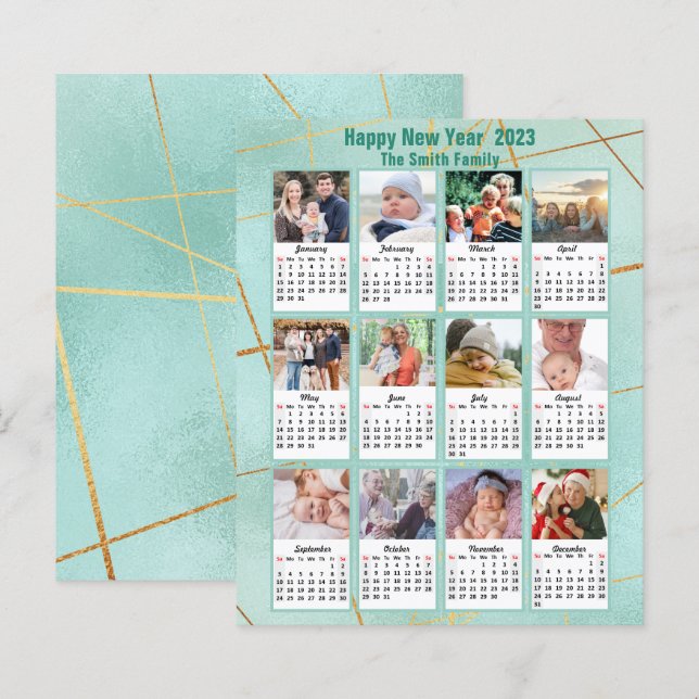 Budget 2023 Mint Green Family Foto Kalenderkarte (Vorne/Hinten)