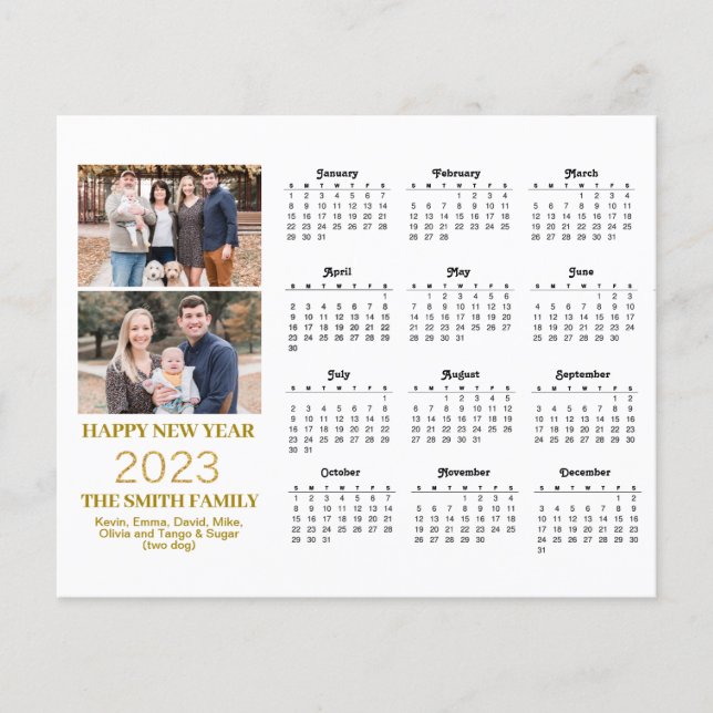 Budget 2023 Moderne Gold Script Foto Calendar Card (Vorderseite)