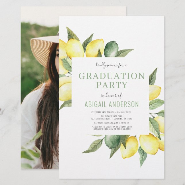 Budget 2023 Photo Lemon Grad Party Invitation (Vorne/Hinten)