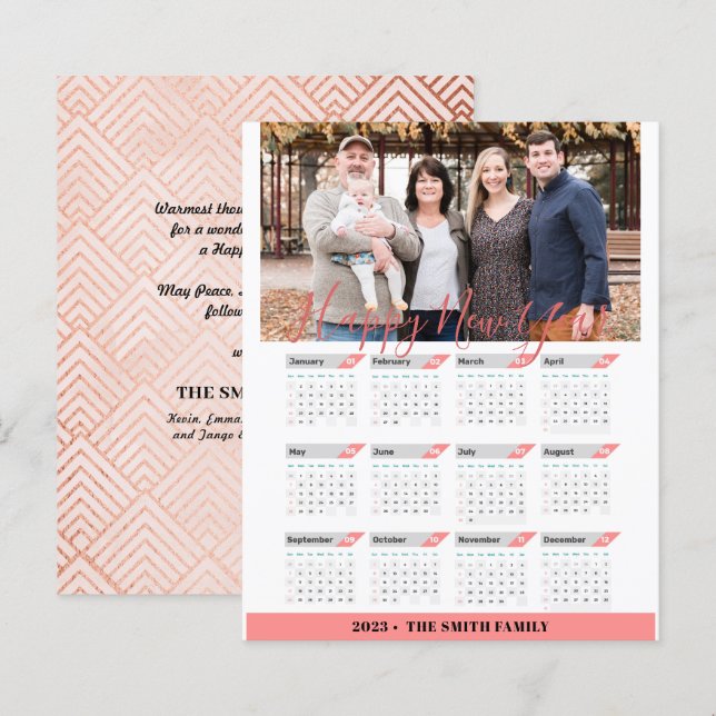 Budget 2023 Rose Gold Kalender Moderne Fotokarte (Vorne/Hinten)