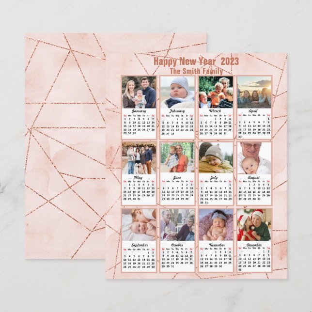 Budget 2023 Rose Gold Moderne Foto Kalender Karte (Vorne/Hinten)