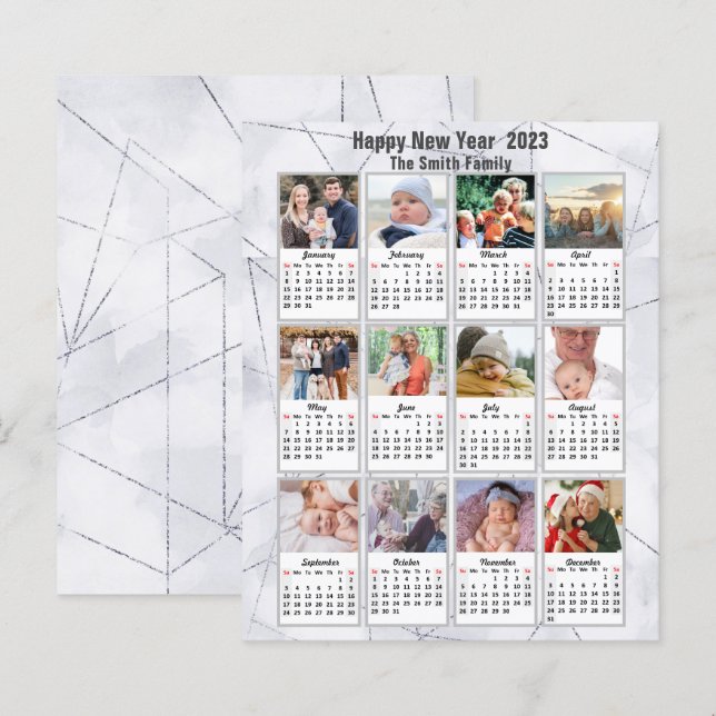 Budget 2023 Silver Gold Family Foto Kalenderkarte (Vorne/Hinten)
