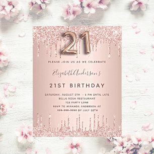 Budget 21. Rose Birthday Gold Glitzer Einladung