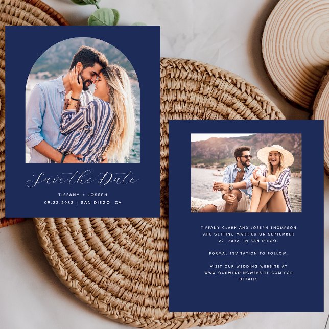 Budget 2-Foto Arch Navy Blau Save the Date (Von Creator hochgeladen)