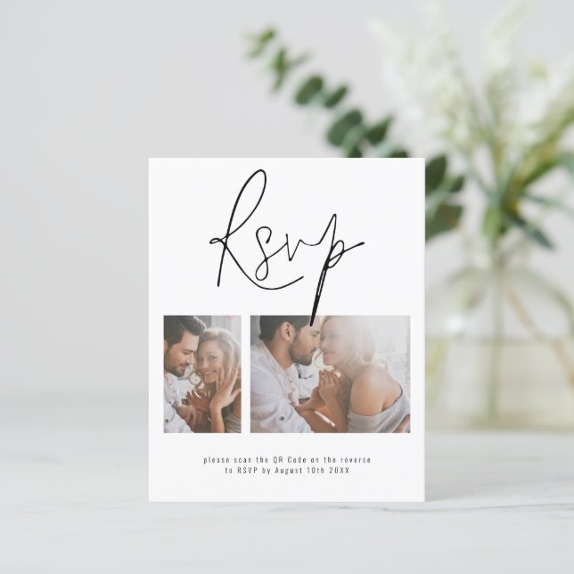 Budget 2 Foto QR Code Online Wedding RSVP ENC (Stehend Vorderseite)