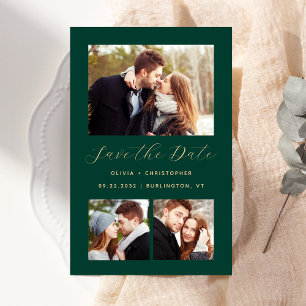 Budget 3-Foto Collage Green Save the Date