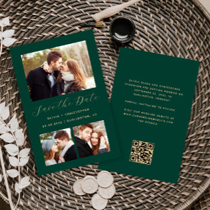 Budget 3-Foto-Collage Grün QR-Code Save-the-Date-K