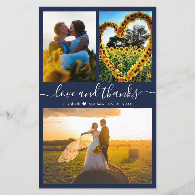 Budget 3 Foto Collage Navy Hochzeit Danke Karte (Vorderseite)