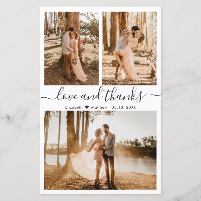 Budget 3 Foto Collage Wedding Danke Karte (Vorderseite)
