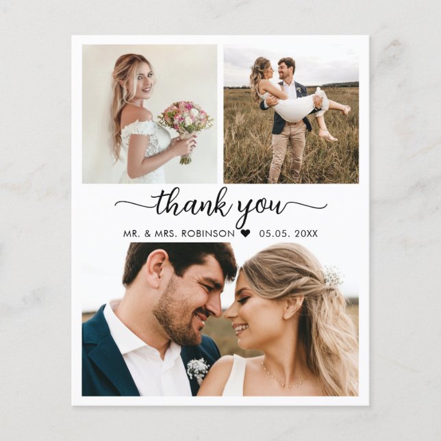 Budget 3 Foto Collage Wedding Vielen Dank Flyer (Vorne)