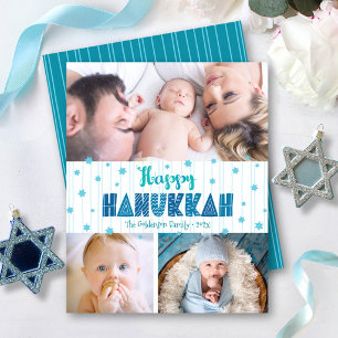 Budget 3 Foto Happy Hanukkah Turquoise Stars Card