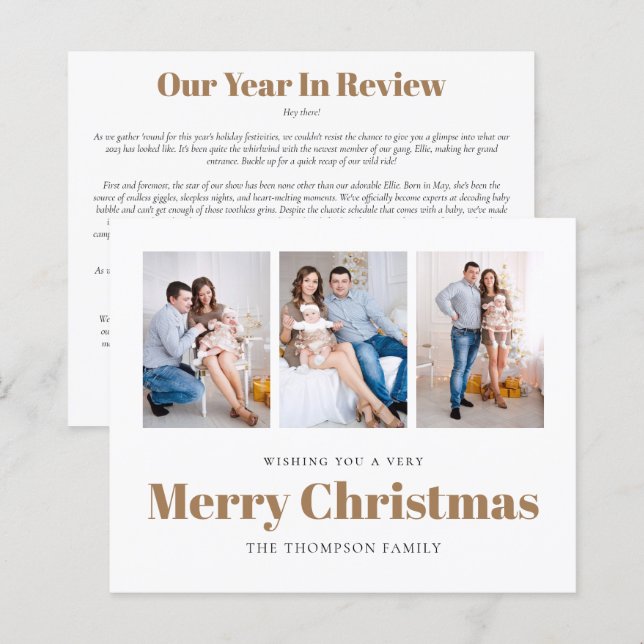 BUDGET 3 Fotos Family Newsletter Weihnachtskarte (Vorne/Hinten)