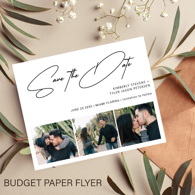 Budget 3 Fotos moderne Hochzeit sparen das Datum Flyer (Von Creator hochgeladen)