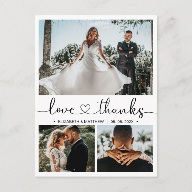 Budget 3 Photo Collage Mariage Merci carte postale (Devant)