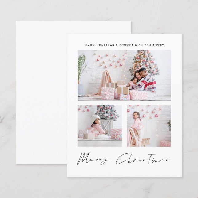 BUDGET 3 Photos Famille Joyeux Noël Carte (Devant / Derrière)