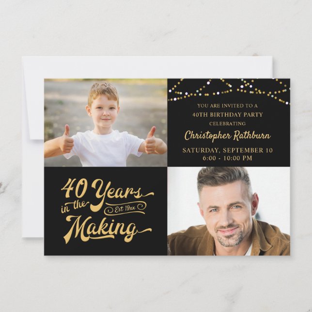 Budget 40. Geburtstag 2 Fotos Retro Einladung (Vorderseite)