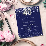Budget 40. Geburtstag navy blauen Silber Einladung<br><div class="desc">Ein modernes,  stilvolles und glamouröses Party zum 40. Geburtstag. Ein marineblau-blauer Hintergrund,  mit Imitaten verziert,  die silberne Sterne tragen. Personalisieren Sie Ihren Namen und Ihre Party-Daten und fügen Sie diese hinzu. Nummer 40 wird mit einem Schriftart im Ballonstil geschrieben.</div>
