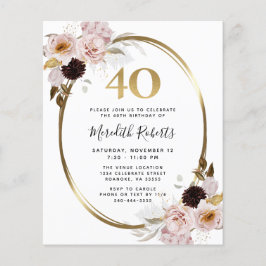 Budget 40. Geburtstag Rose Gold Foil Party Einladu