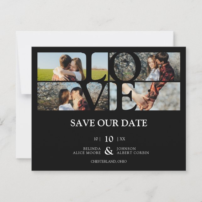 Budget 4 Fotos Black Chic Trendy Collage Hochzeit  (Vorderseite)