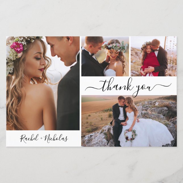 Budget 4 Photo Collage Mariage Carte de remercieme (Devant)
