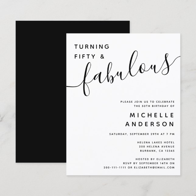 BUDGET 50 & fabelhafte 50. Geburtstagsparty Einlad (Vorne/Hinten)