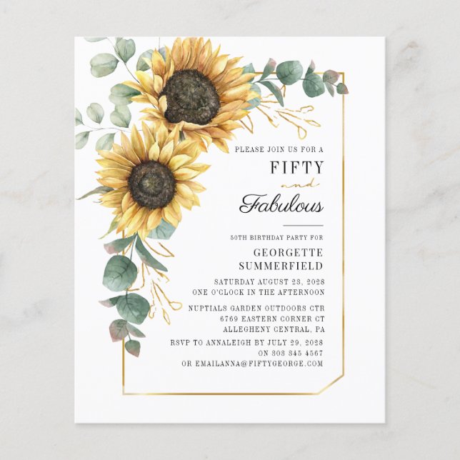 Budget 50 Fabulous Eukalyptus Sunflower Birthday (Vorderseite)