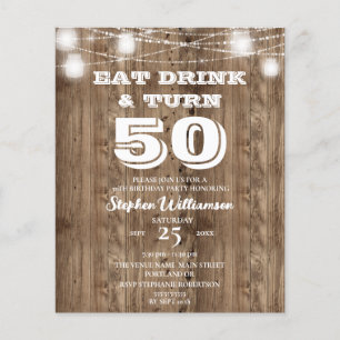 Budget 50. Geburtstag Barn Wood Eat Drink & Turn 5
